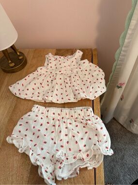 GAP Baby White Muslin top and shorts with Red Strawberry Print